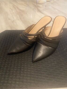 Women's Black Pointed Slip-On Mules